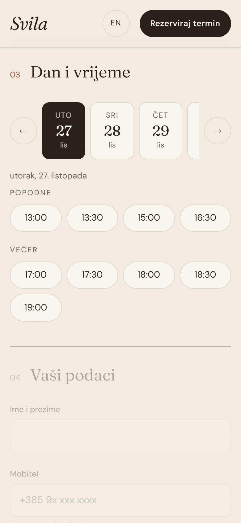 Svila, mobile screen 3